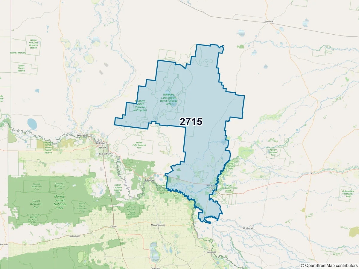 Map of postcode 2715 — Balranald, NSW, Australia