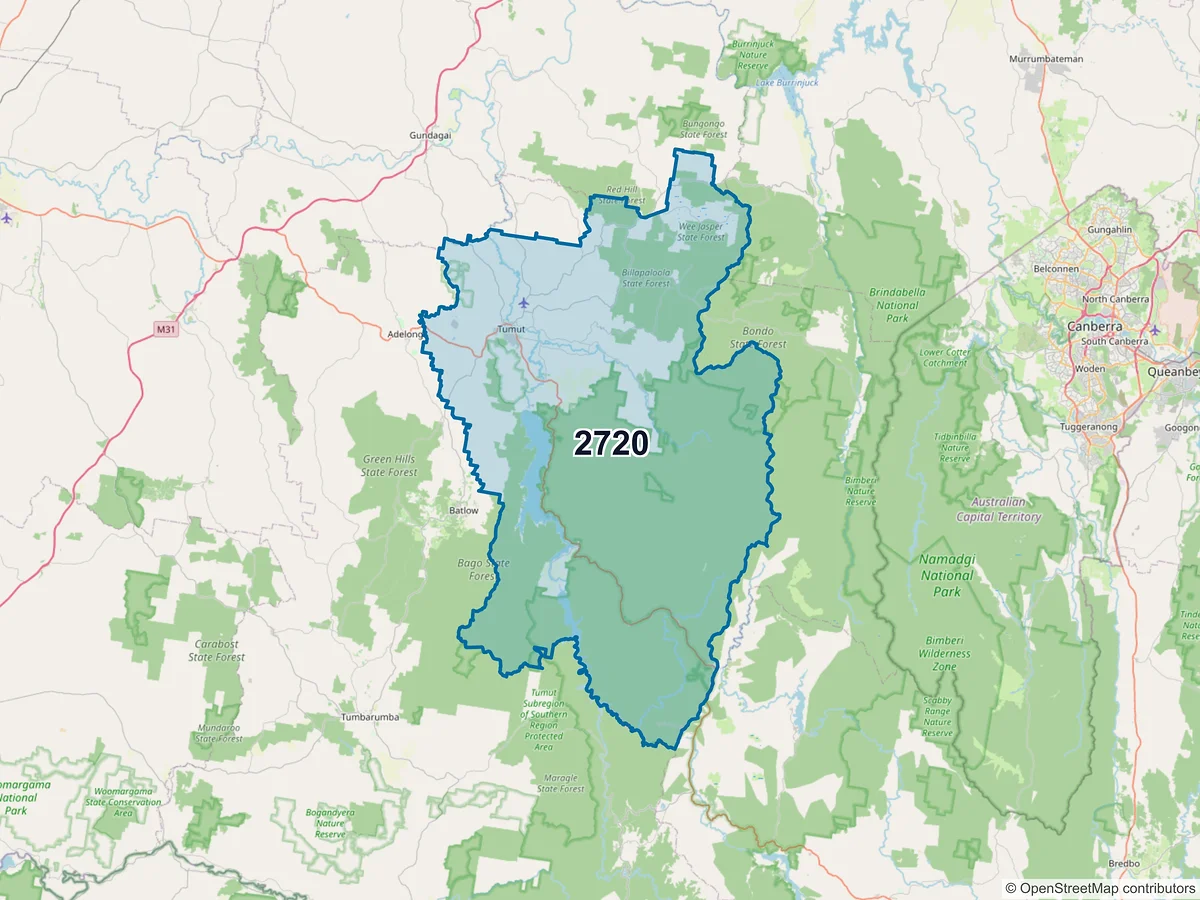 Map of postcode 2720 — Tumut, NSW, Australia