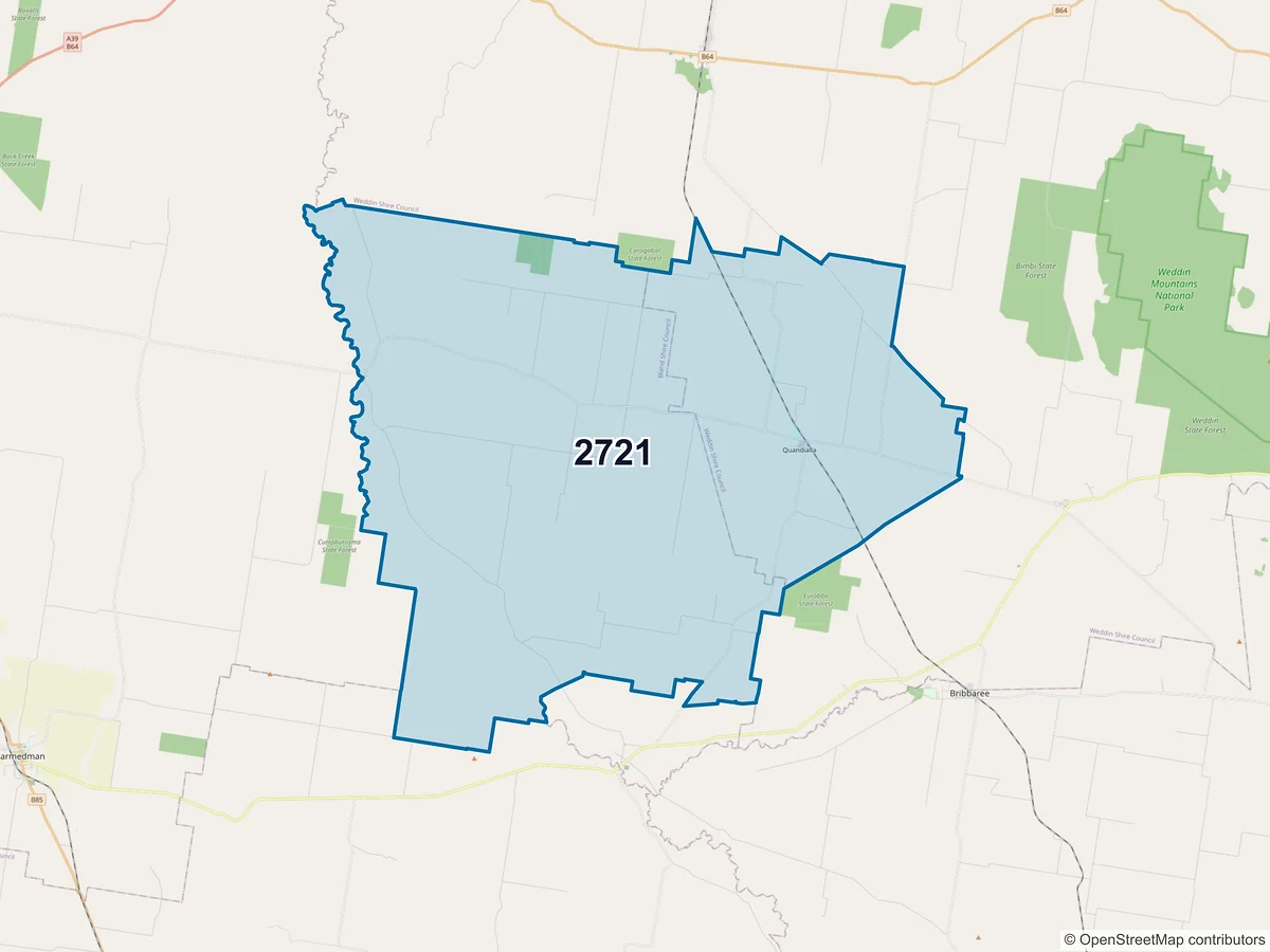 Map of postcode 2721 — Quandialla, NSW, Australia