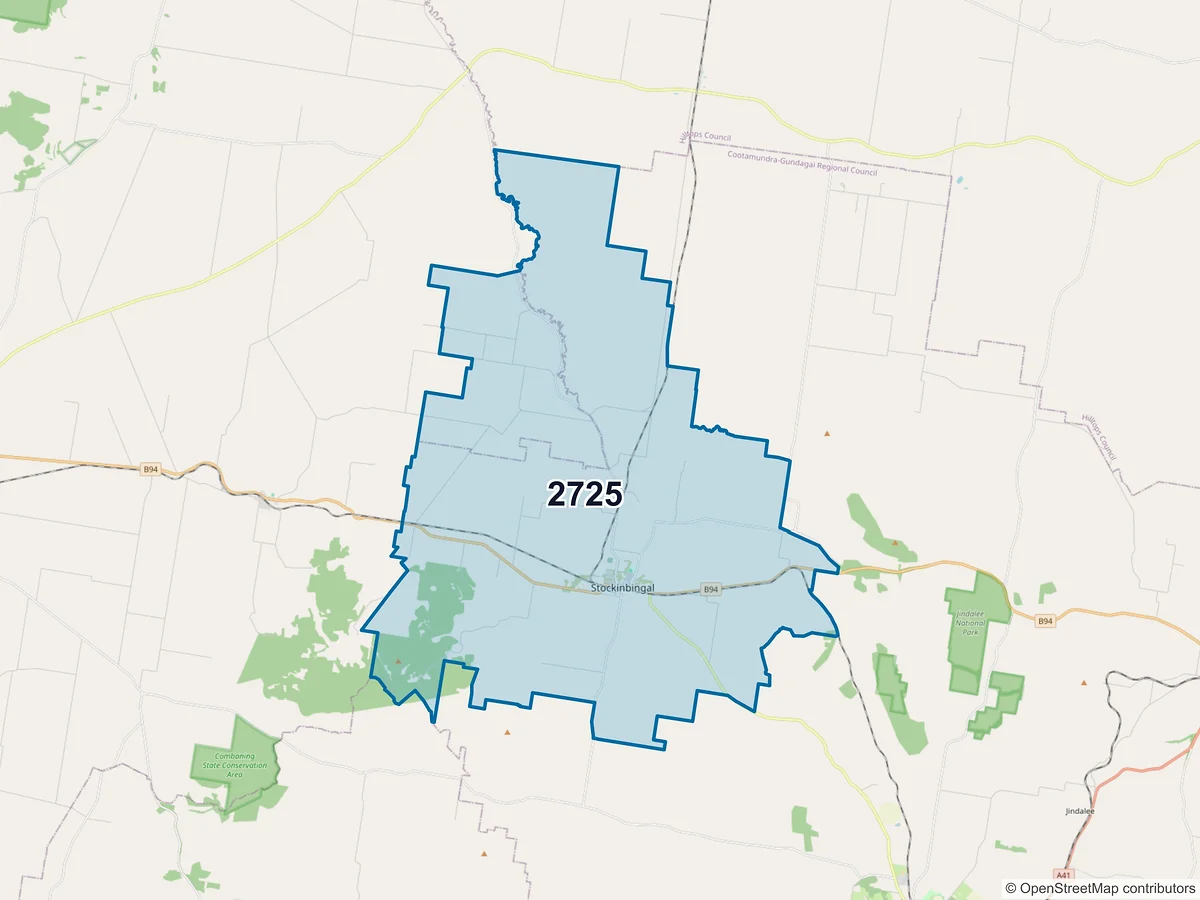 Map of postcode 2725 — Stockinbingal, NSW, Australia