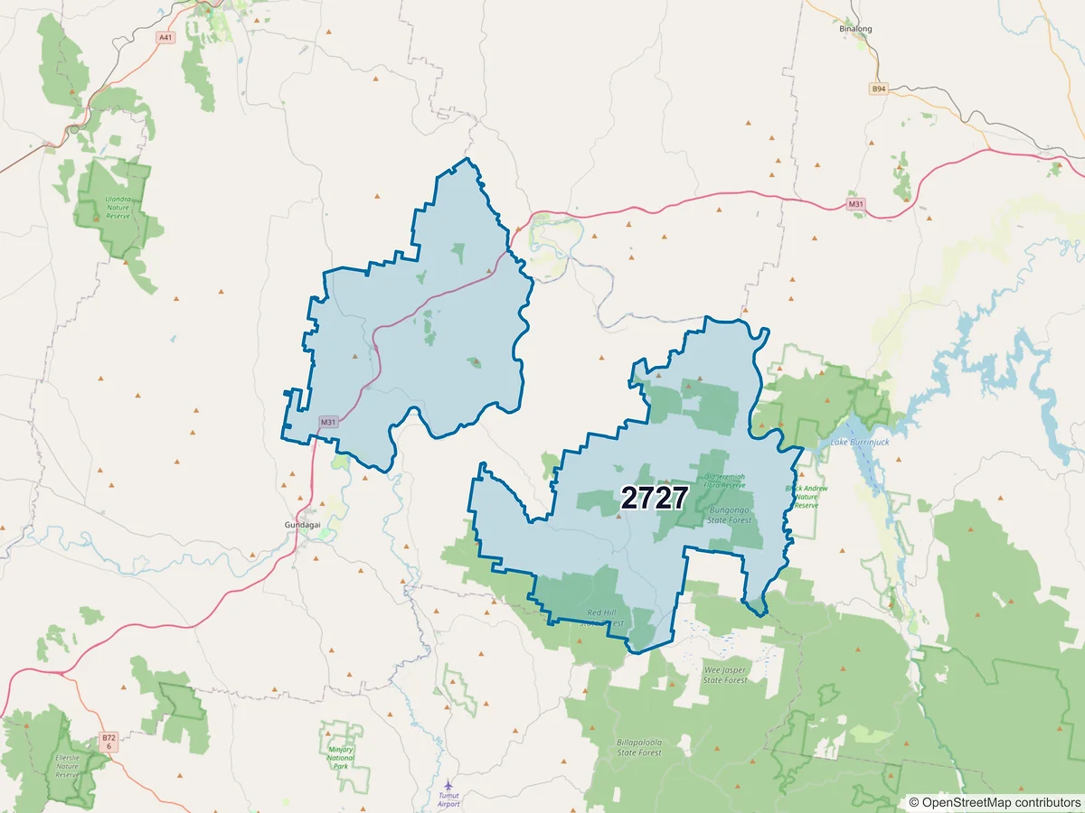 Map of postcode 2727 — Coolac, NSW, Australia