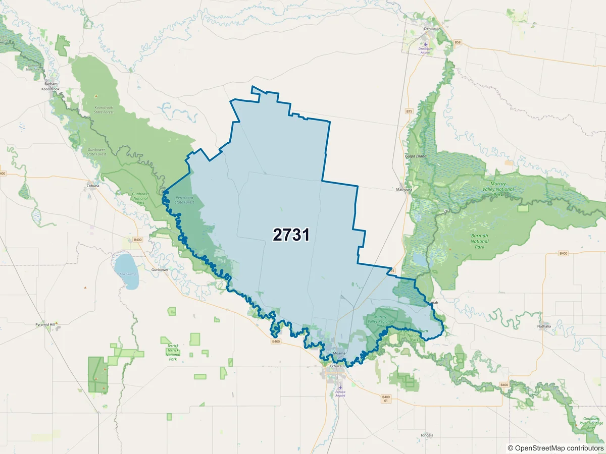 Map of postcode 2731 — Moama, NSW, Australia