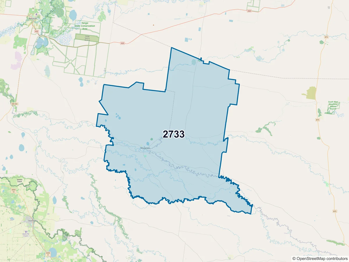 Map of postcode 2733 — Moulamein, NSW, Australia