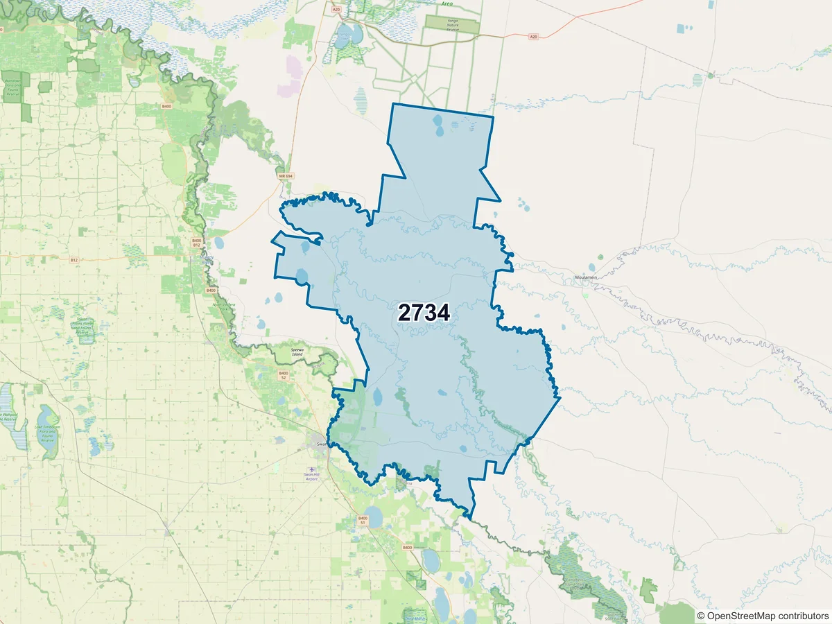 Map of postcode 2734 — Murray Downs, NSW, Australia