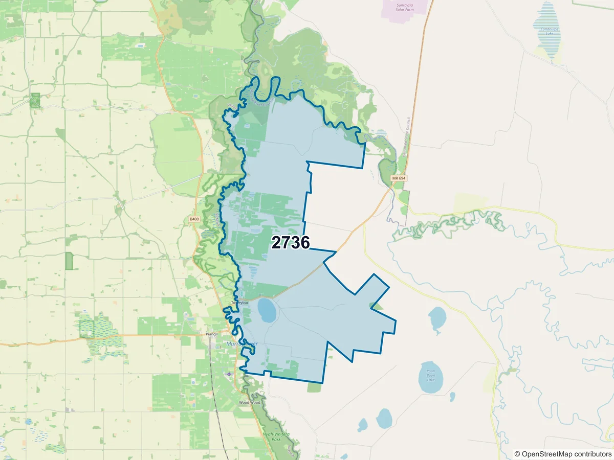 Map of postcode 2736 — Tooleybuc, NSW, Australia