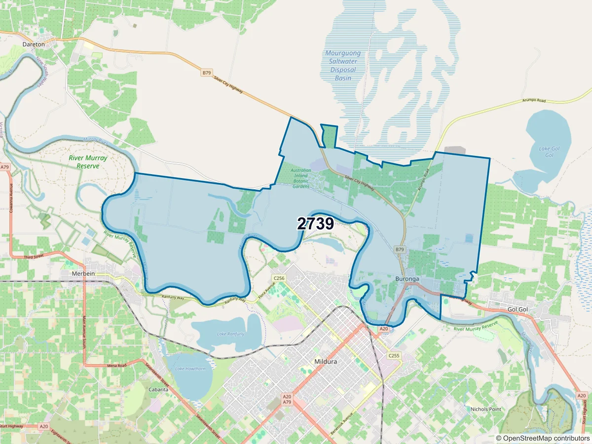 Map of postcode 2739 — Buronga, NSW, Australia