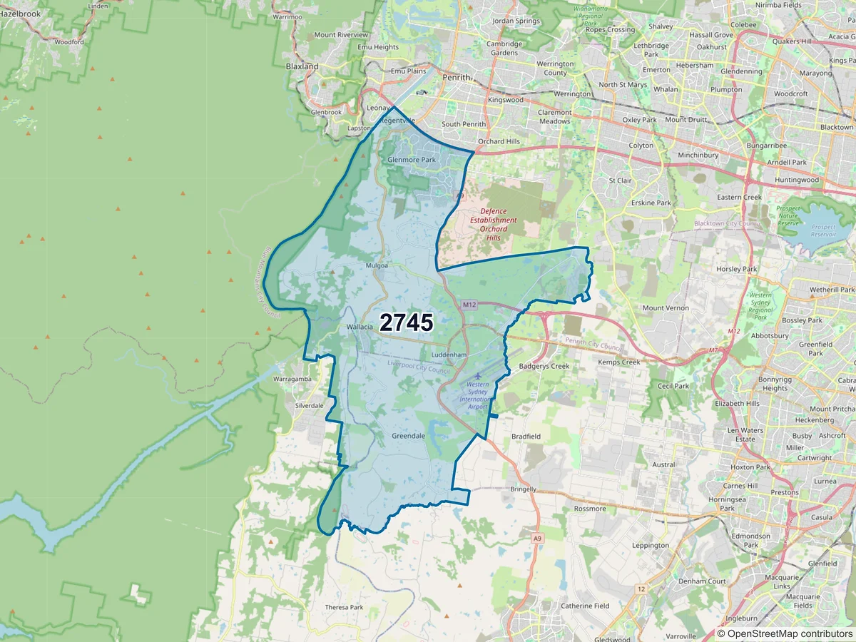 Map of postcode 2745 — Glenmore Park, NSW, Australia