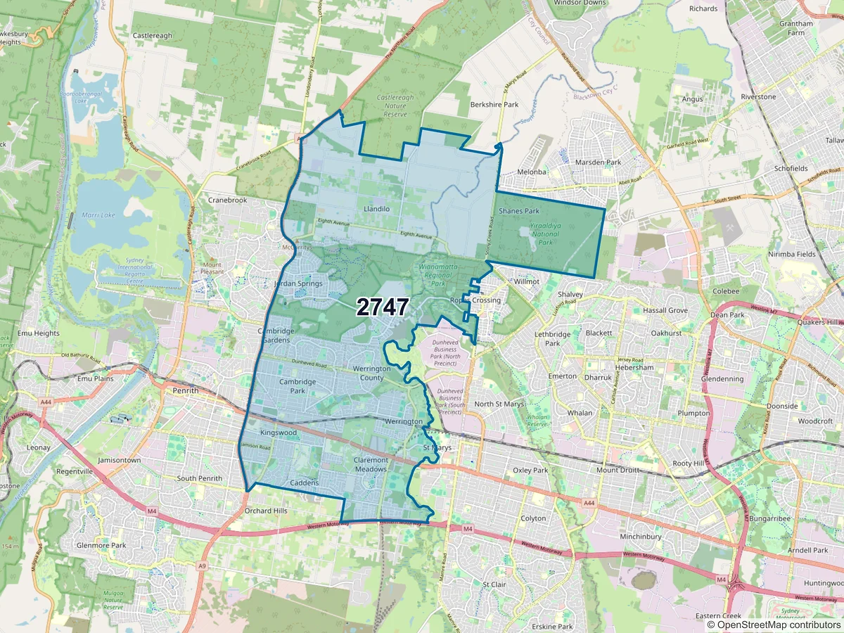 Map of postcode 2747 — Kingswood, NSW, Australia