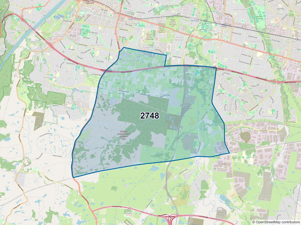 Map of postcode 2748 — Orchard Hills, NSW, Australia