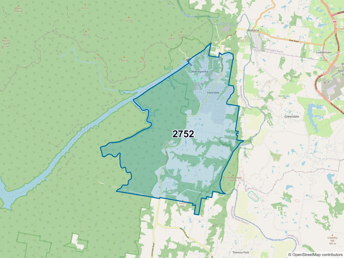 Map of postcode 2752 — Silverdale, NSW, Australia