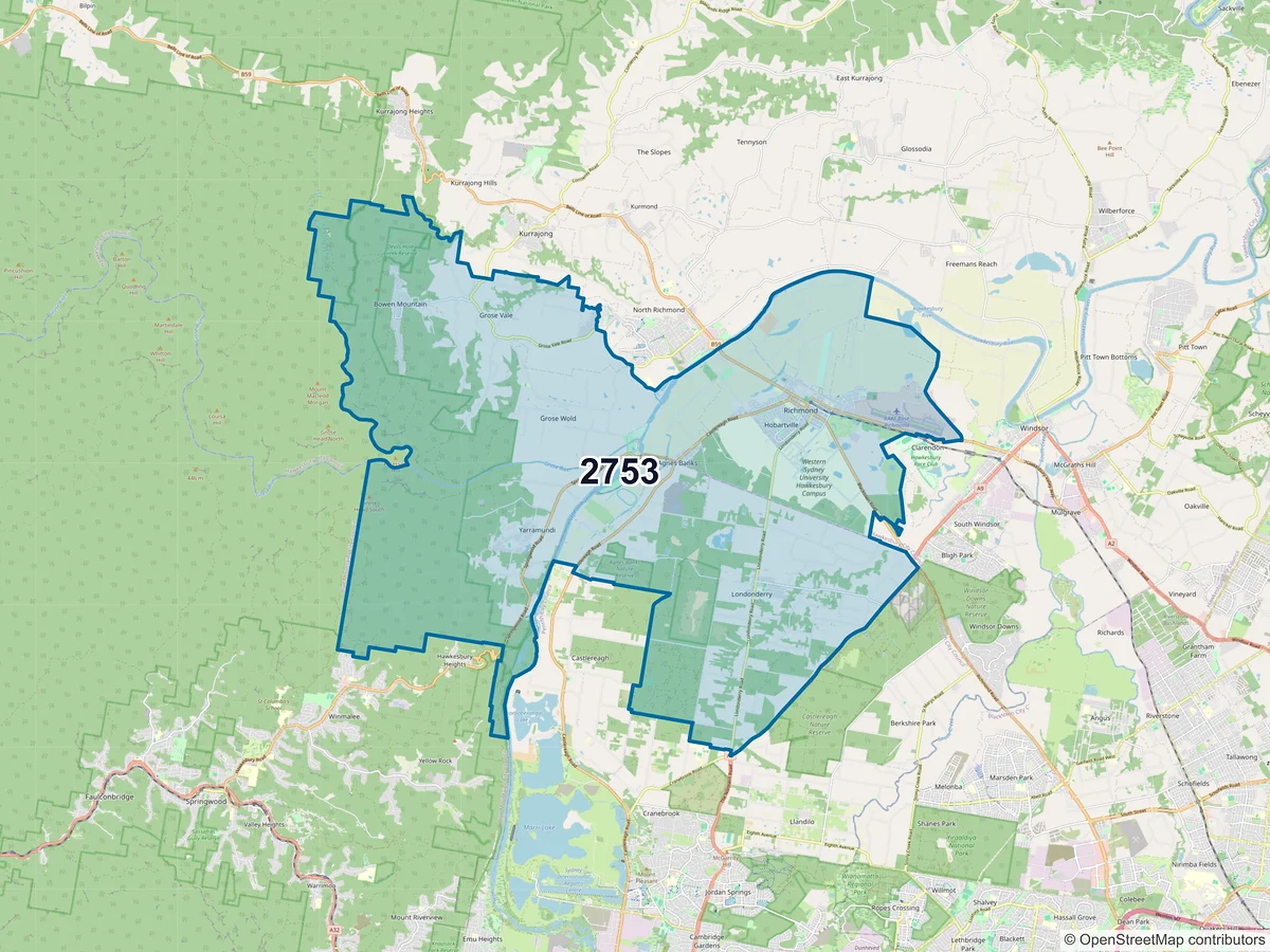 Map of postcode 2753 — Richmond, NSW, Australia