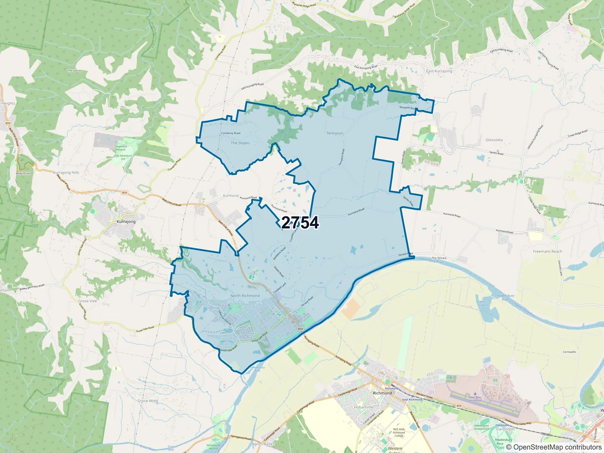 Map of postcode 2754 — North Richmond, NSW, Australia