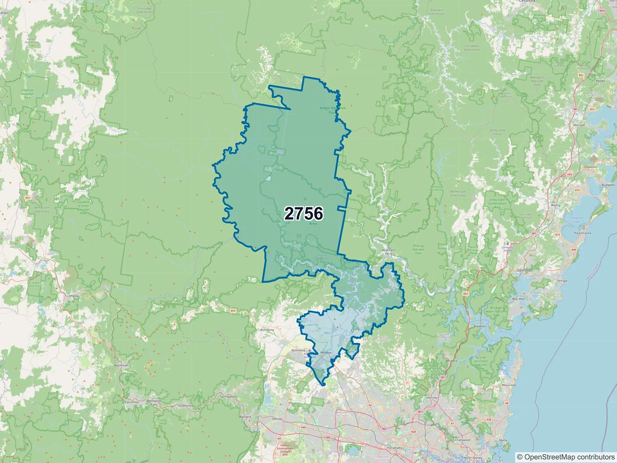 Map of postcode 2756 — South Windsor, NSW, Australia