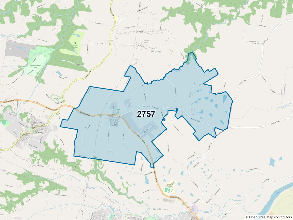 Map of postcode 2757 — Kurmond, NSW, Australia