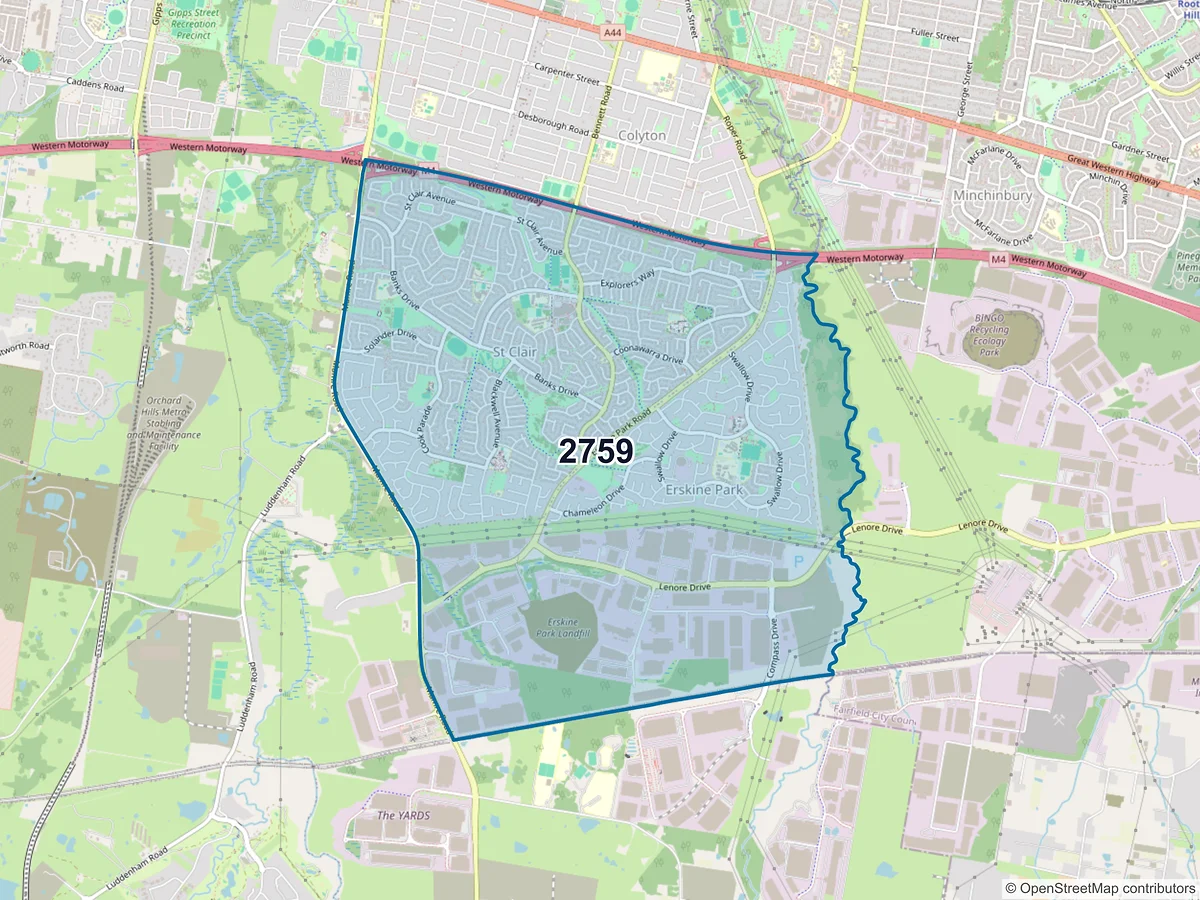 Map of postcode 2759 — St Clair, NSW, Australia