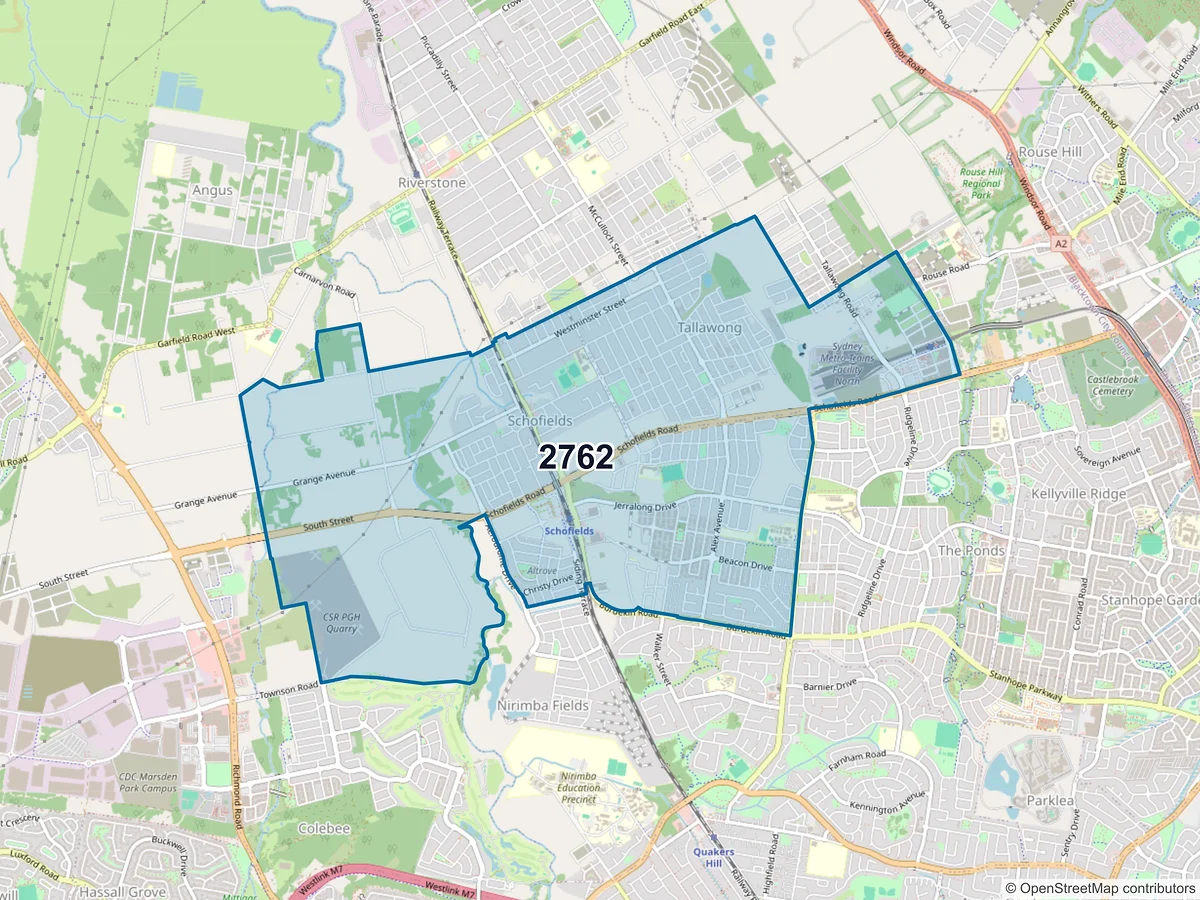 Map of postcode 2762 — Schofields, NSW, Australia