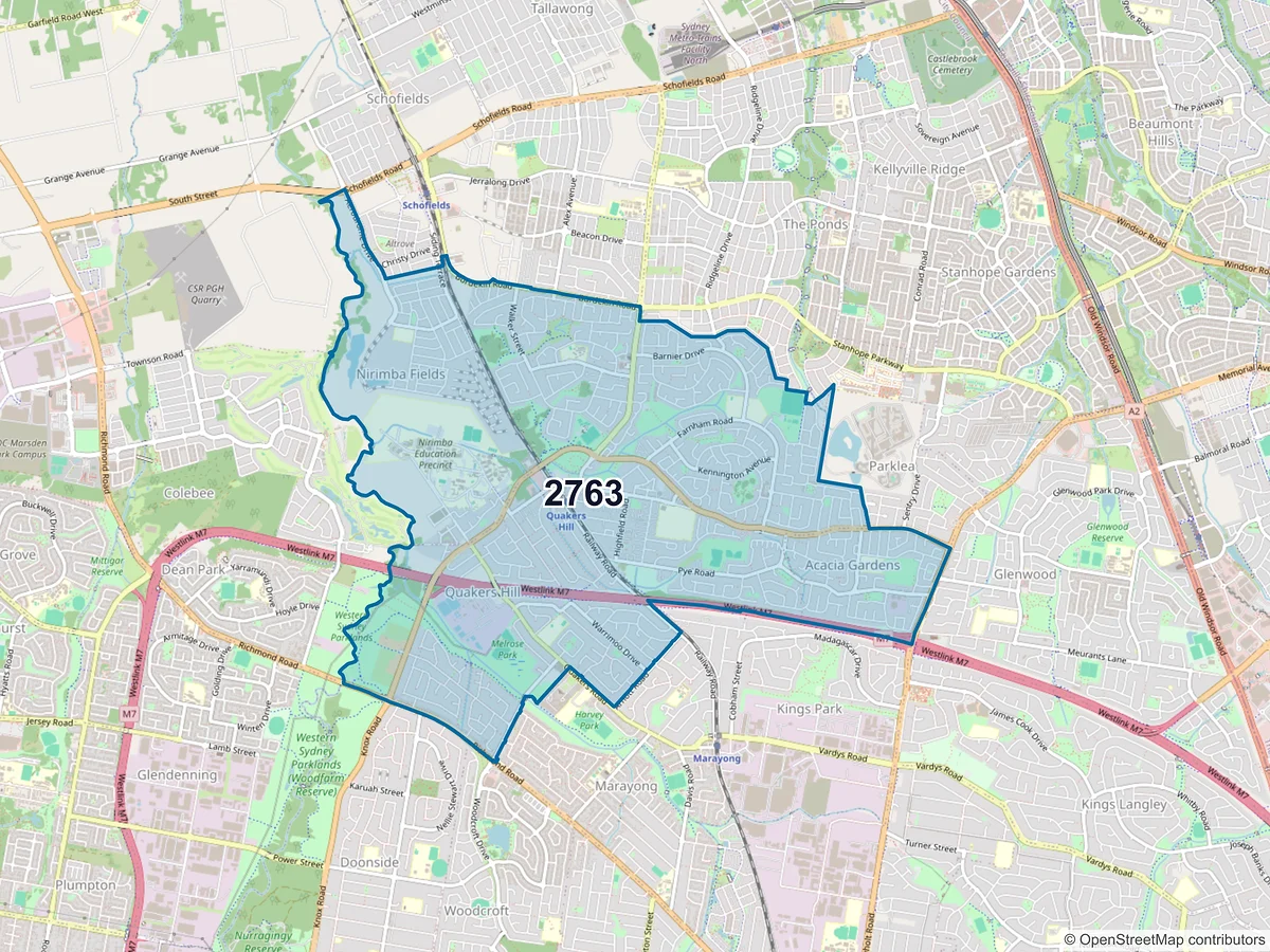 Map of postcode 2763 — Quakers Hill, NSW, Australia
