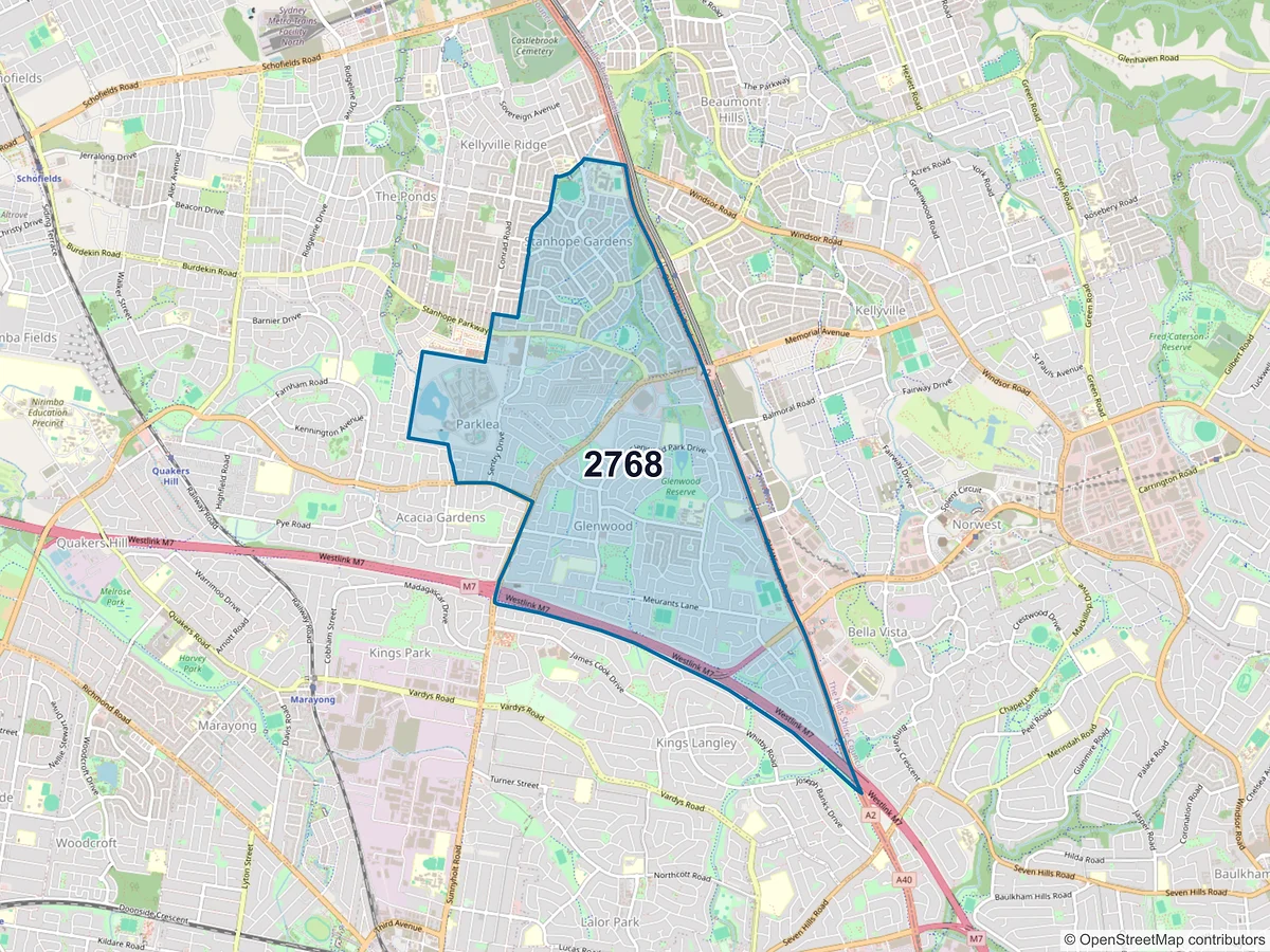 Map of postcode 2768 — Glenwood, NSW, Australia