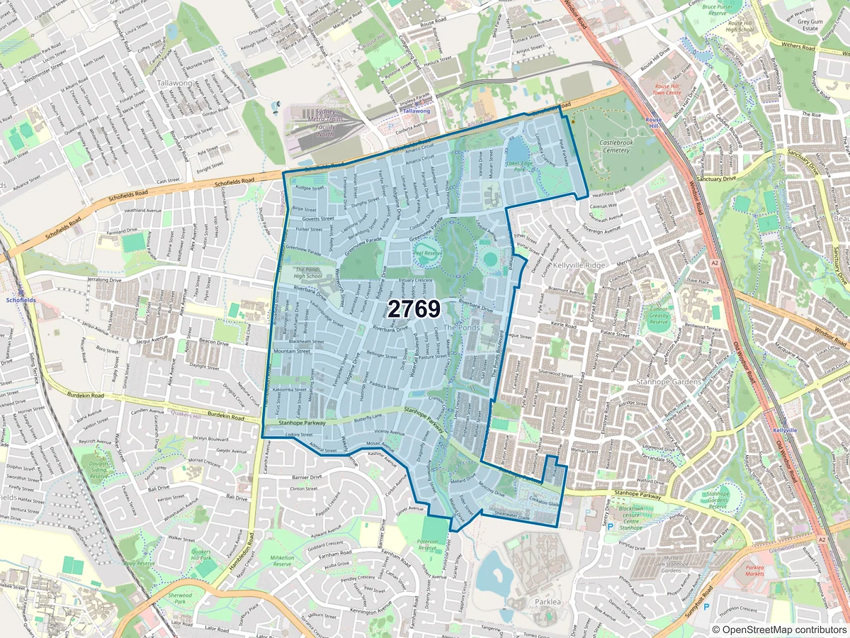 Map of postcode 2769 — The Ponds, NSW, Australia