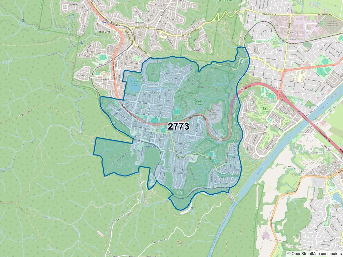 Map of postcode 2773 — Glenbrook, NSW, Australia