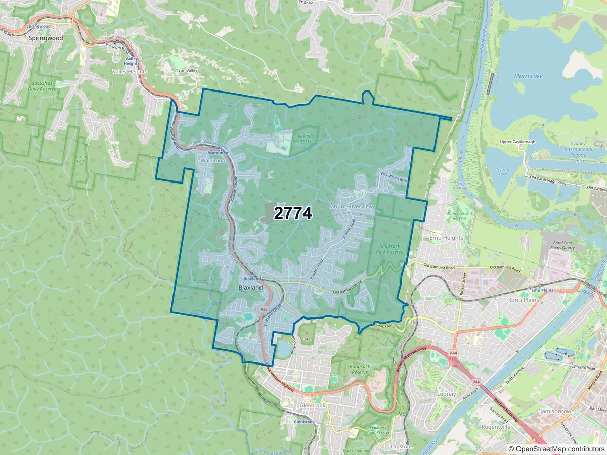 Map of postcode 2774 — Blaxland, NSW, Australia