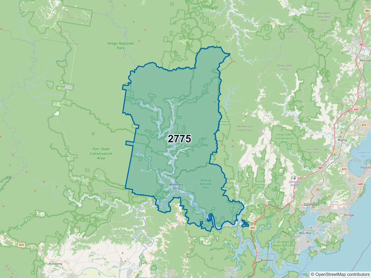 Map of postcode 2775 — Spencer, NSW, Australia