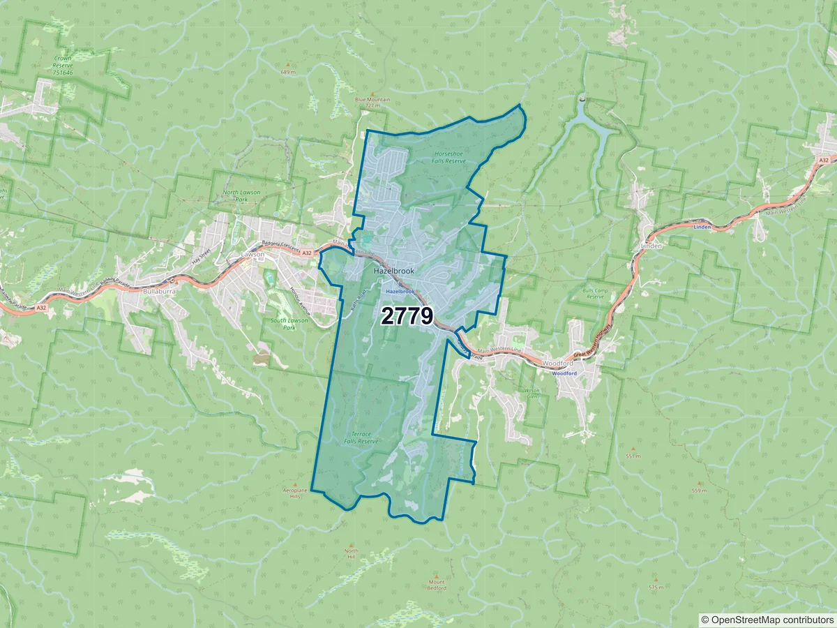 Map of postcode 2779 — Hazelbrook, NSW, Australia