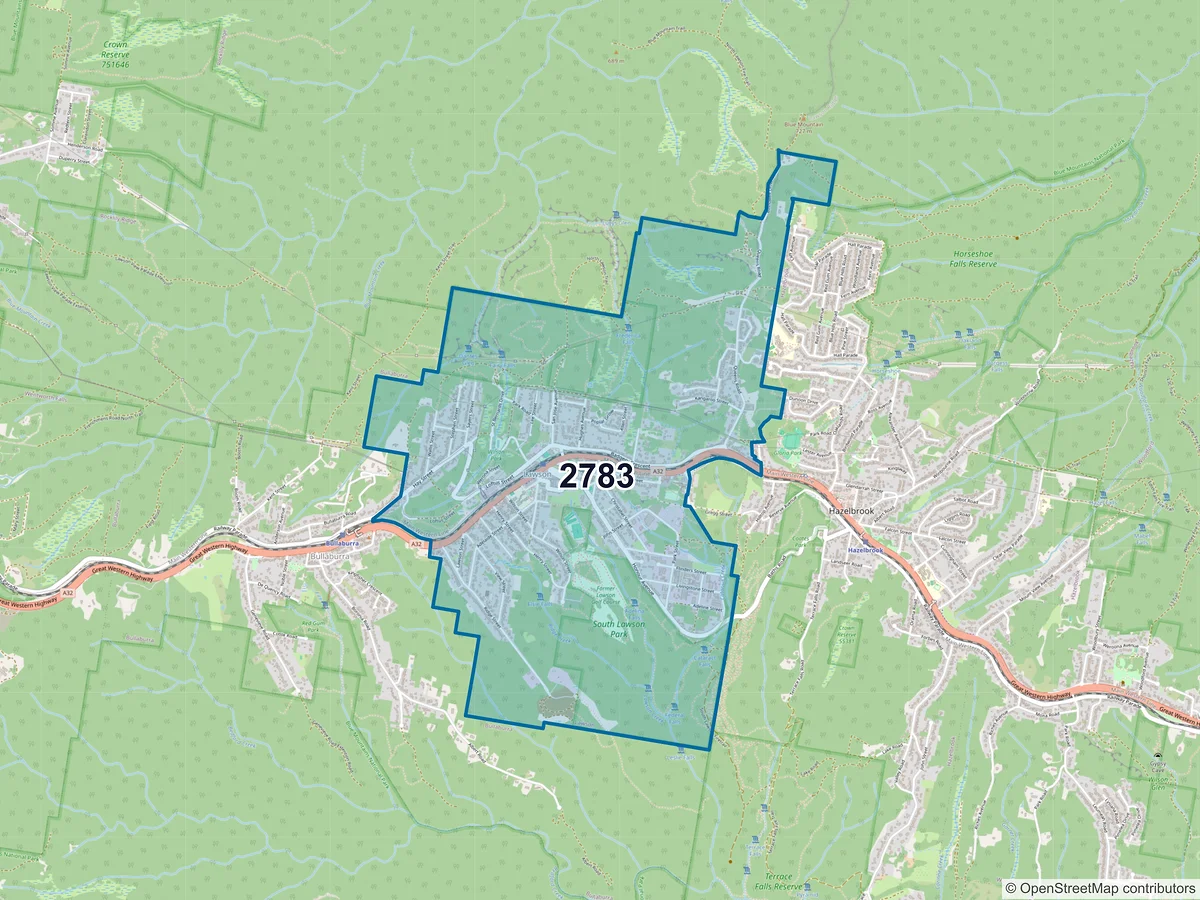 Map of postcode 2783 — Lawson, NSW, Australia