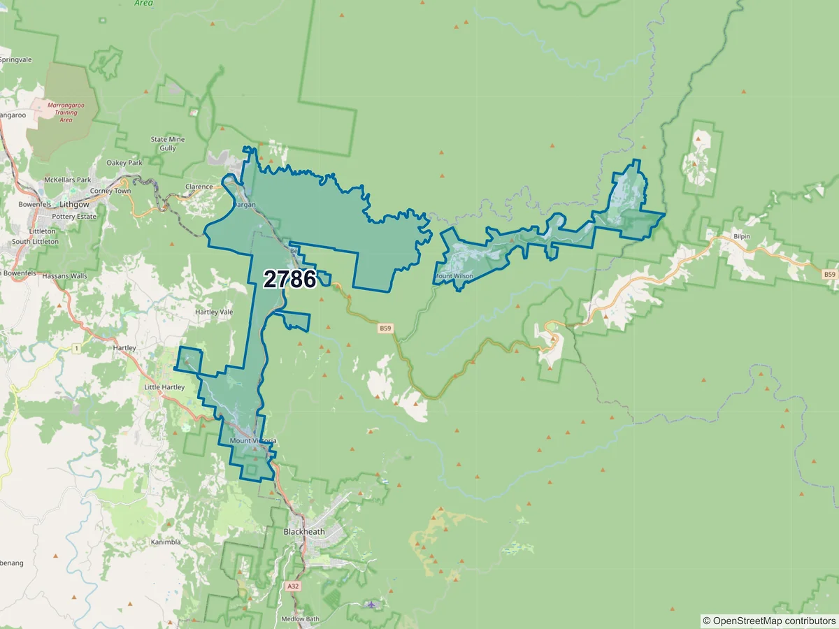 Map of postcode 2786 — Mount Victoria, NSW, Australia