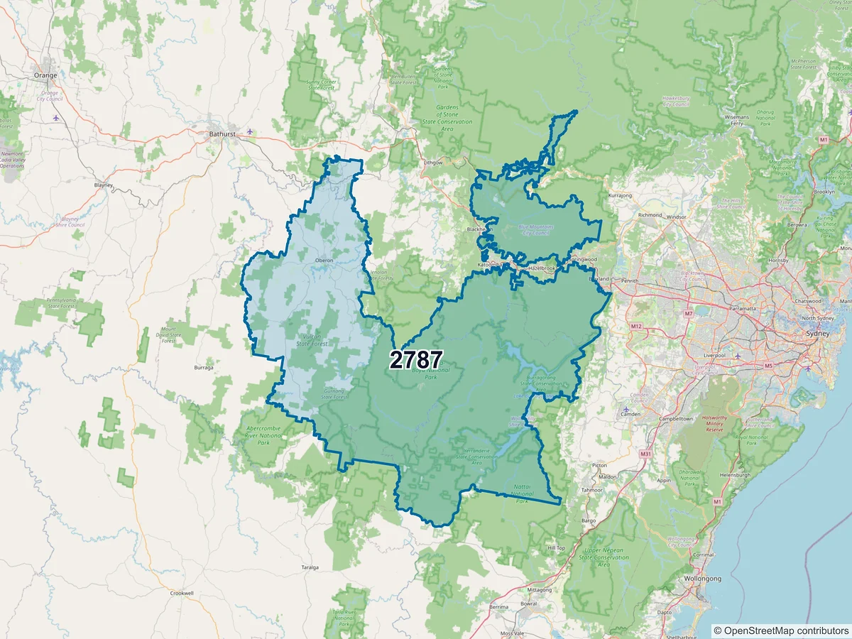 Map of postcode 2787 — Oberon, NSW, Australia