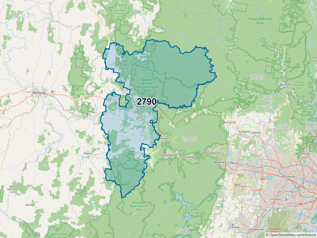 Map of postcode 2790 — Lithgow, NSW, Australia