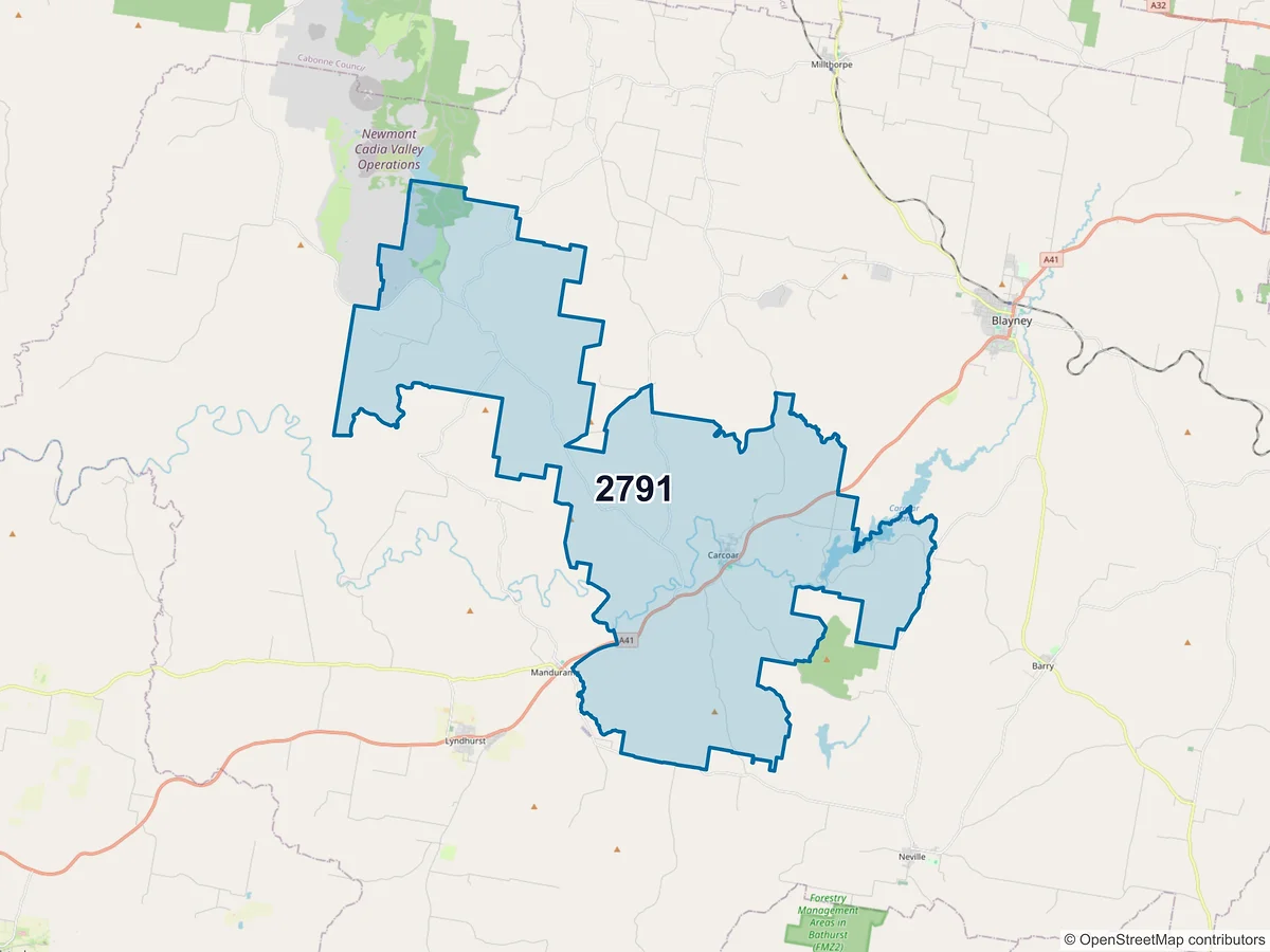 Map of postcode 2791 — Carcoar, NSW, Australia