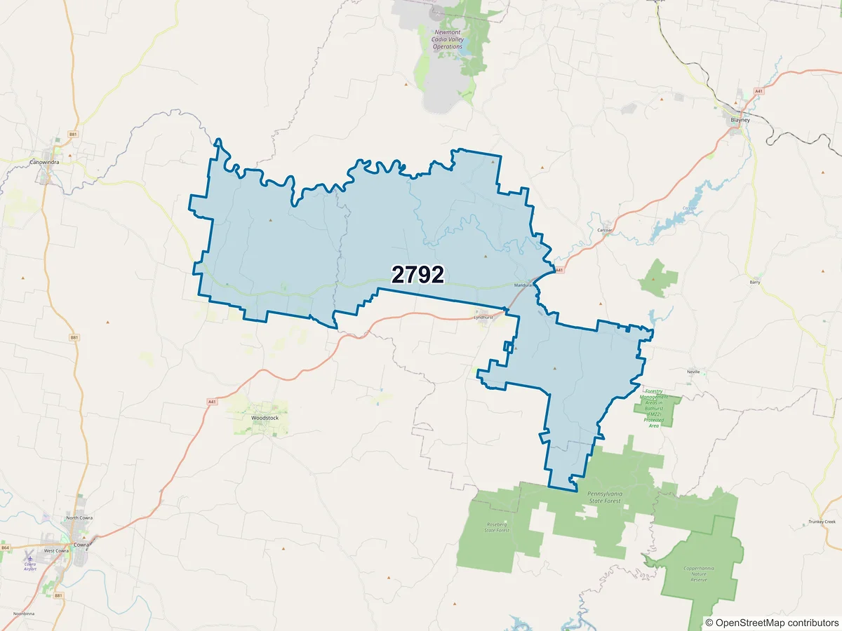 Map of postcode 2792 — Mandurama, NSW, Australia