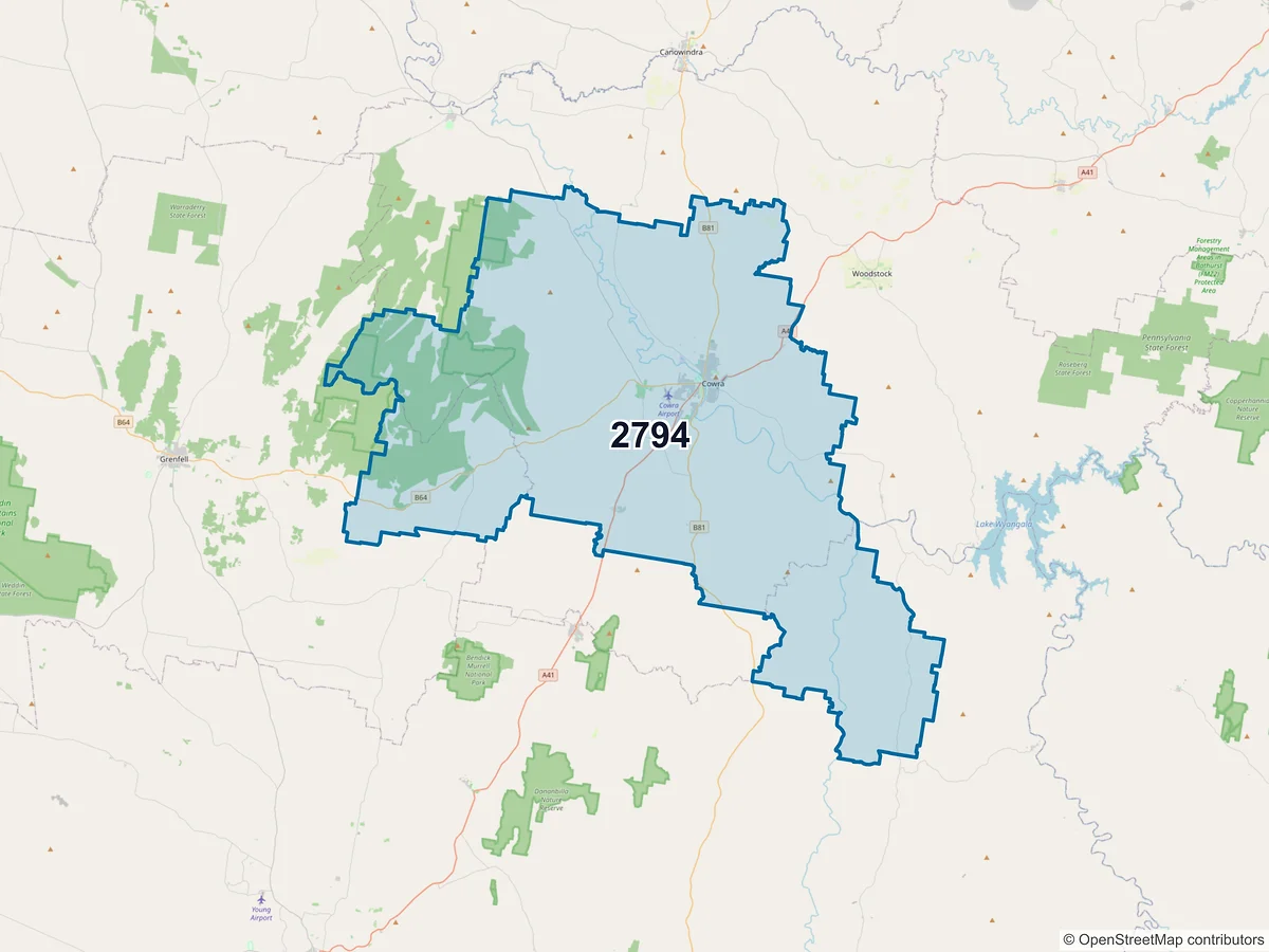 Map of postcode 2794 — Cowra, NSW, Australia