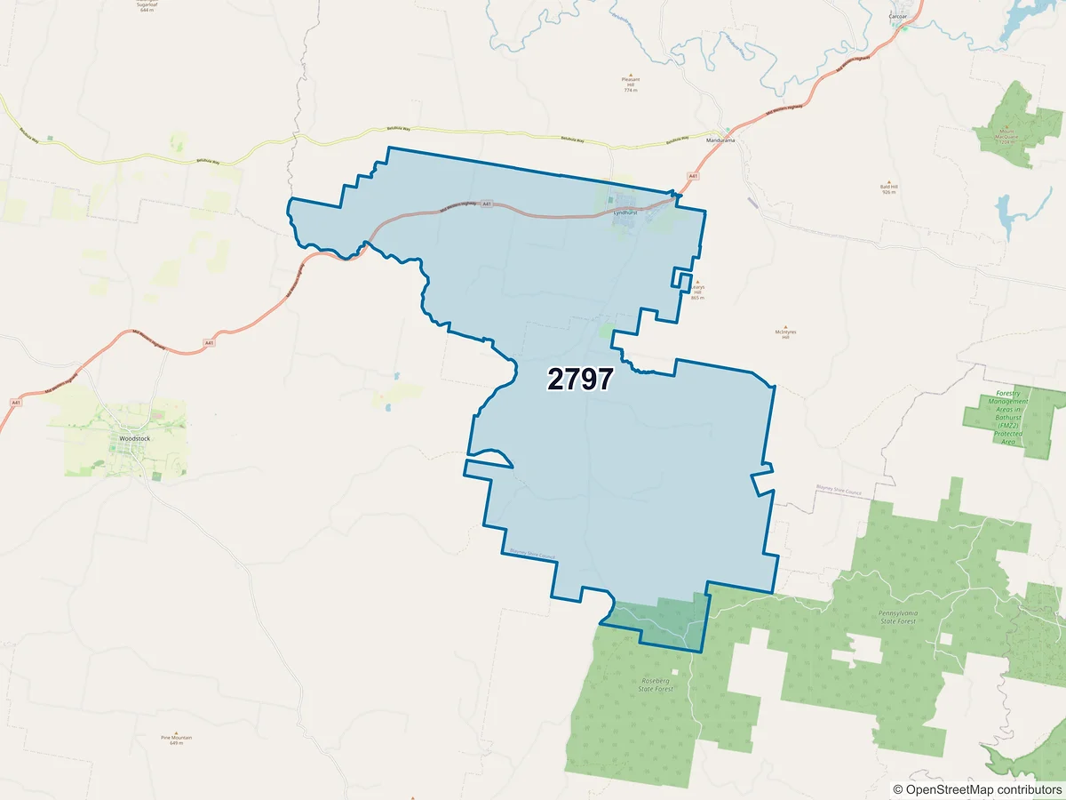 Map of postcode 2797 — Lyndhurst, NSW, Australia