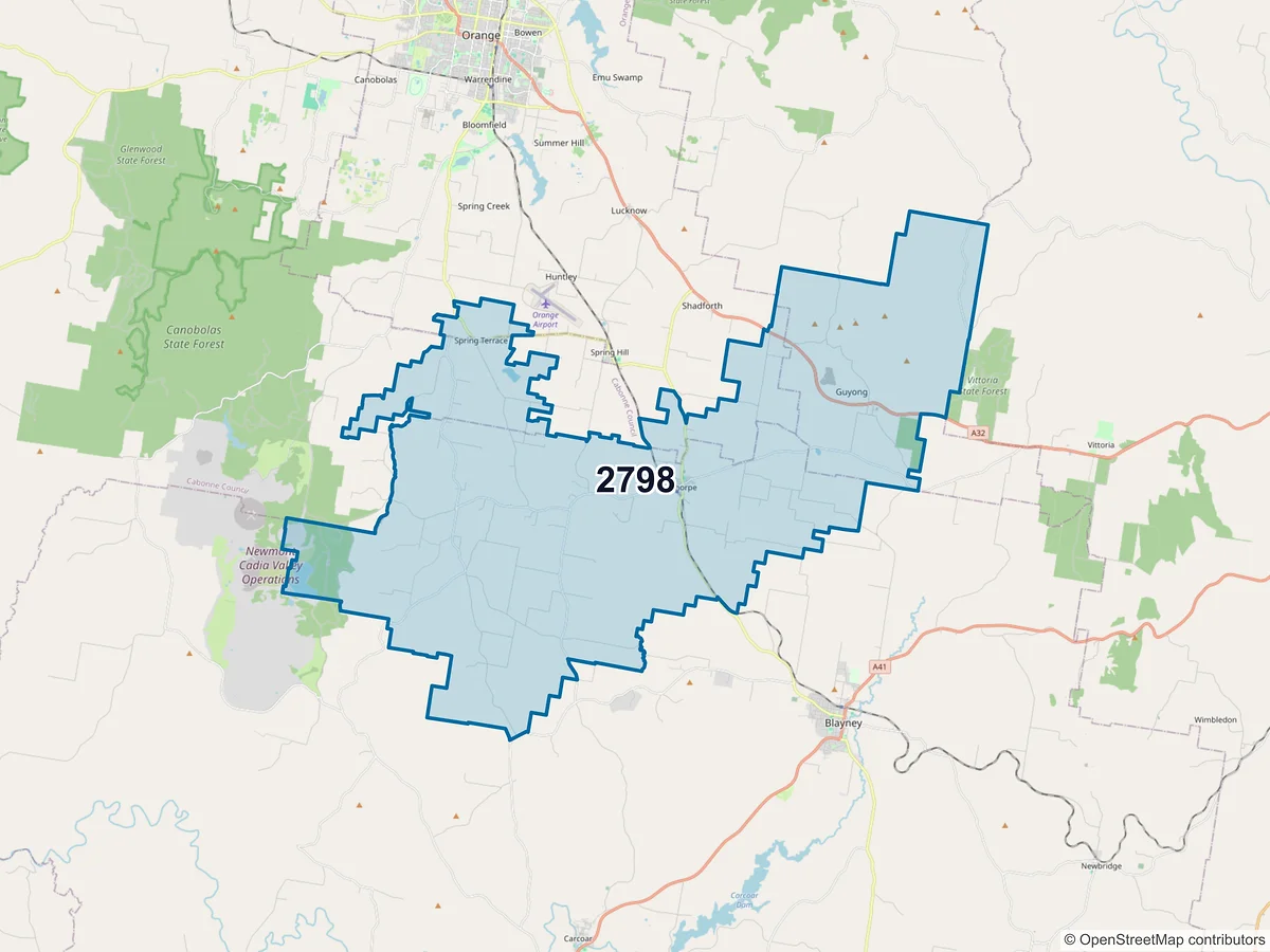 Map of postcode 2798 — Millthorpe, NSW, Australia