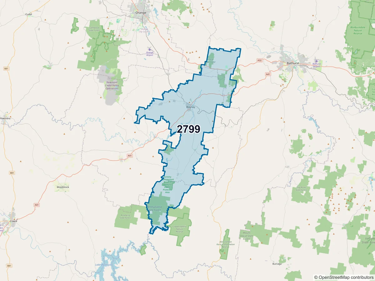 Map of postcode 2799 — Blayney, NSW, Australia