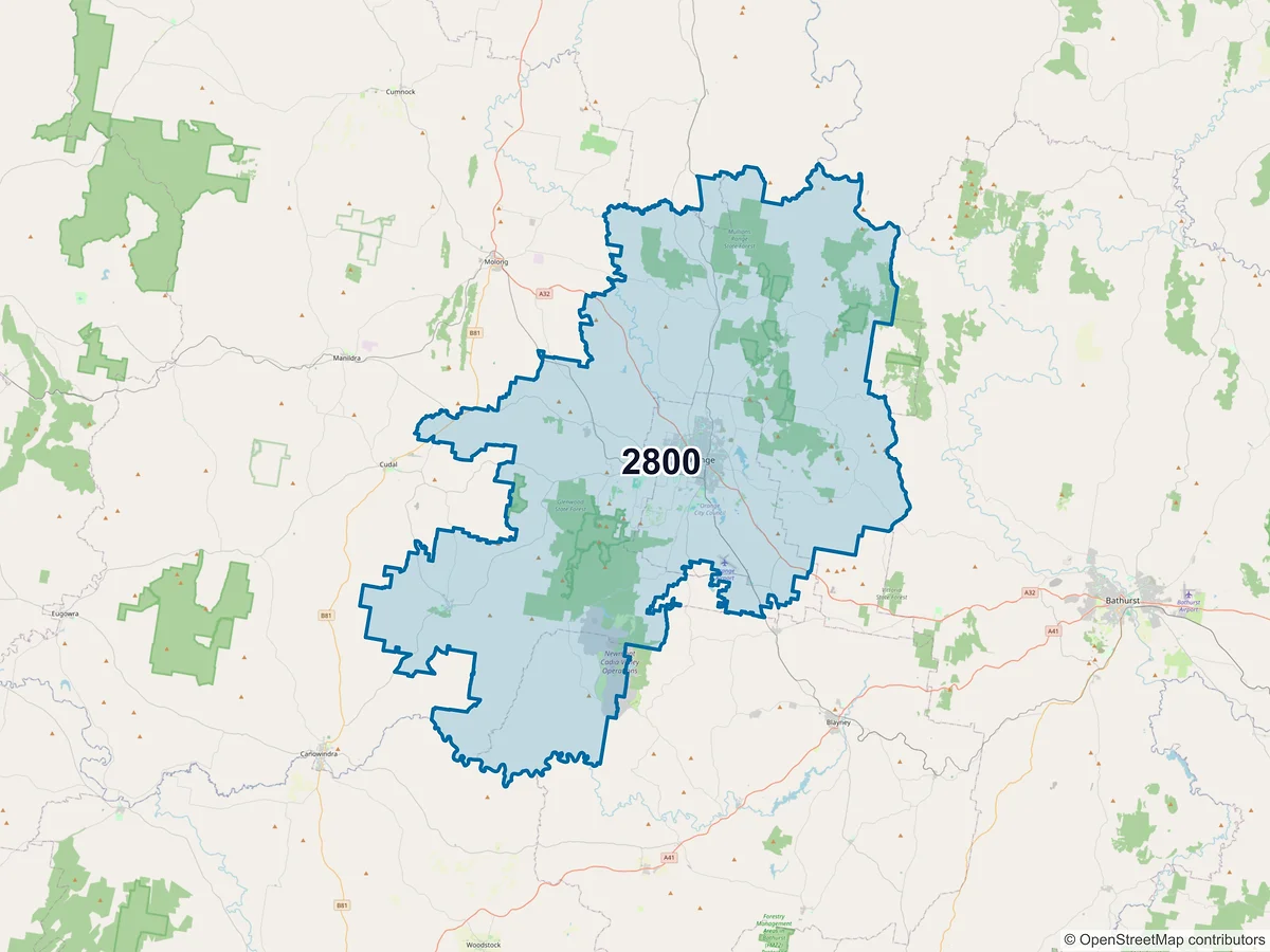 Map of postcode 2800 — Orange, NSW, Australia