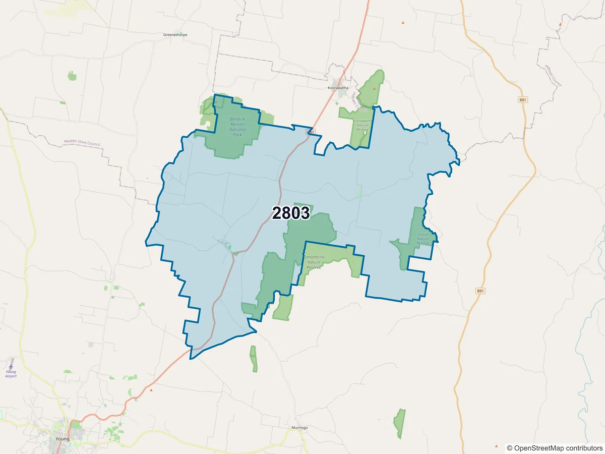 Map of postcode 2803 — Bendick Murrell, NSW, Australia