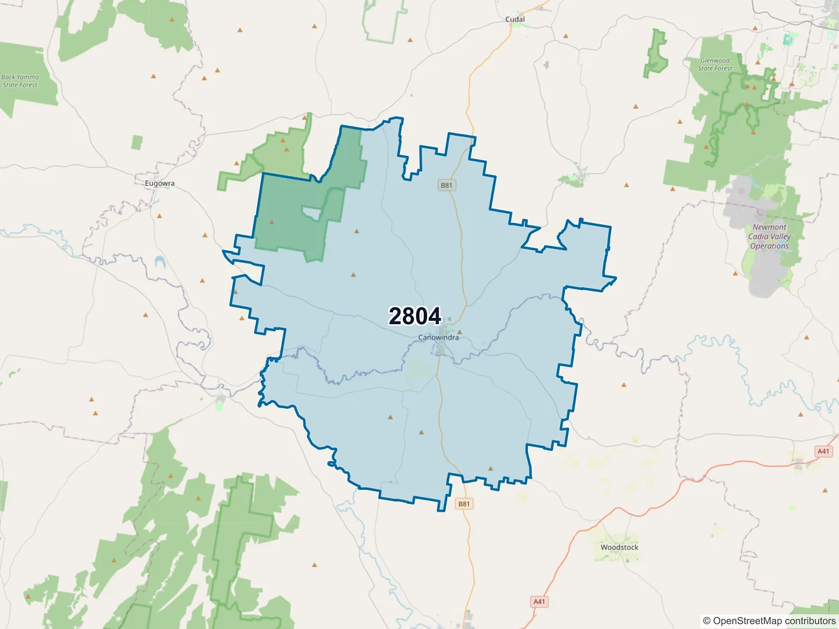 Map of postcode 2804 — Canowindra, NSW, Australia