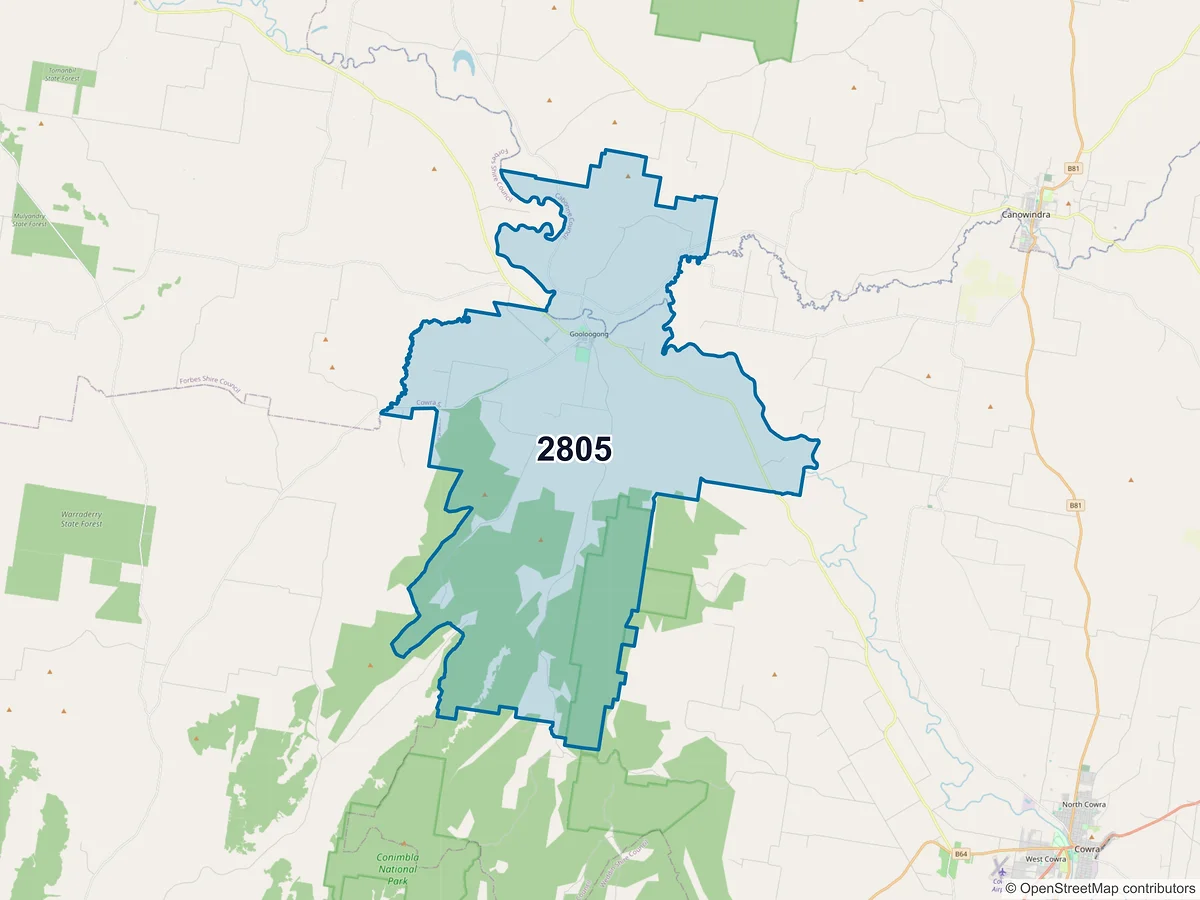 Map of postcode 2805 — Gooloogong, NSW, Australia