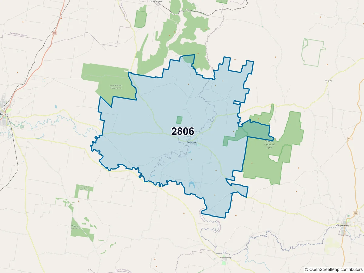 Map of postcode 2806 — Eugowra, NSW, Australia