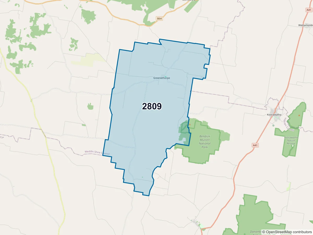 Map of postcode 2809 — Greenethorpe, NSW, Australia