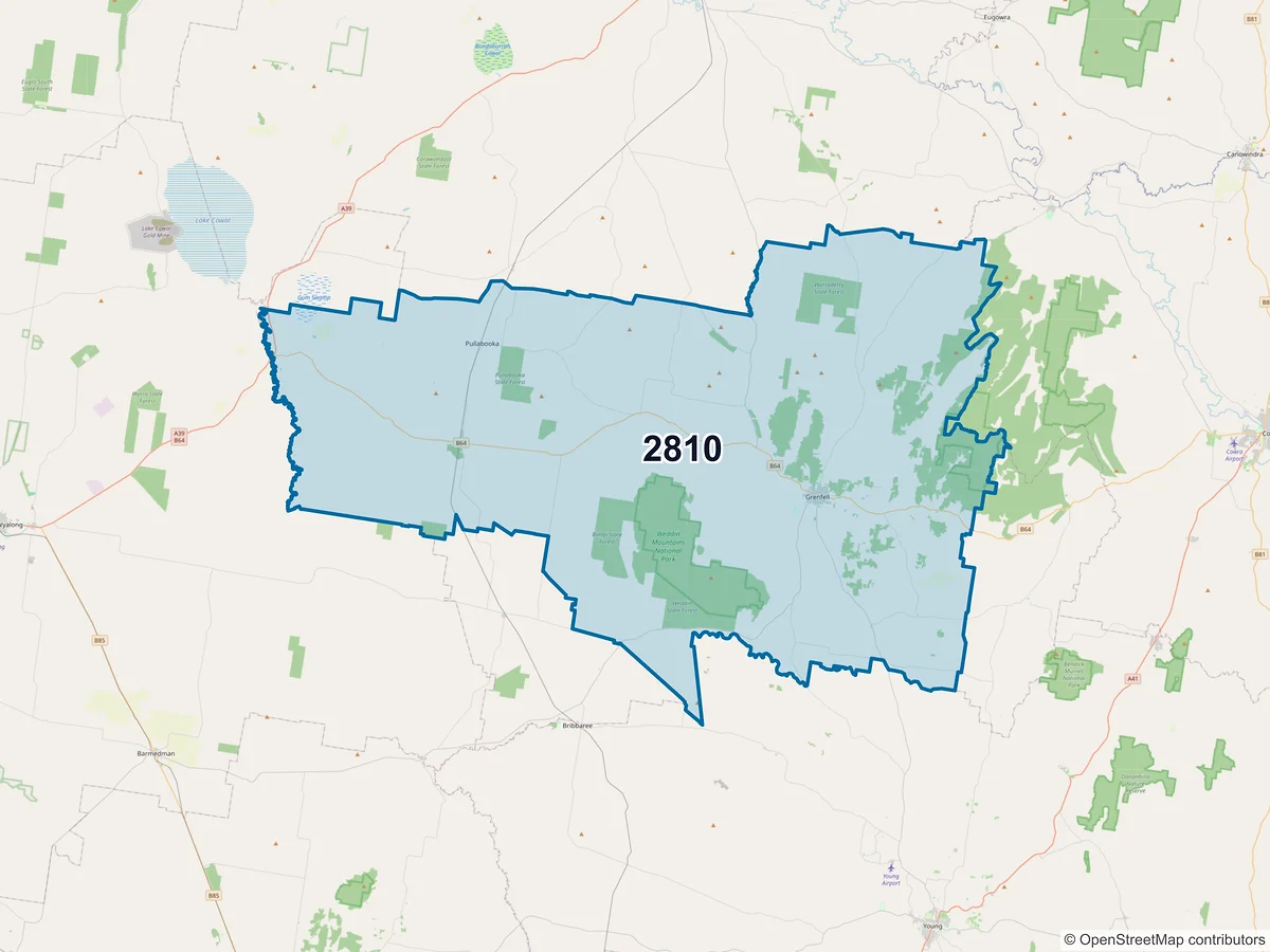 Map of postcode 2810 — Grenfell, NSW, Australia