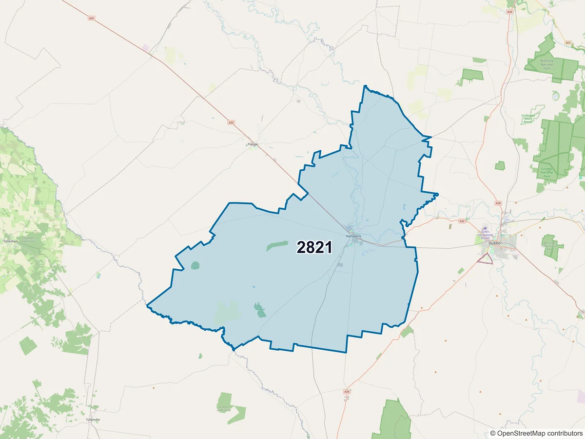 Map of postcode 2821 — Narromine, NSW, Australia
