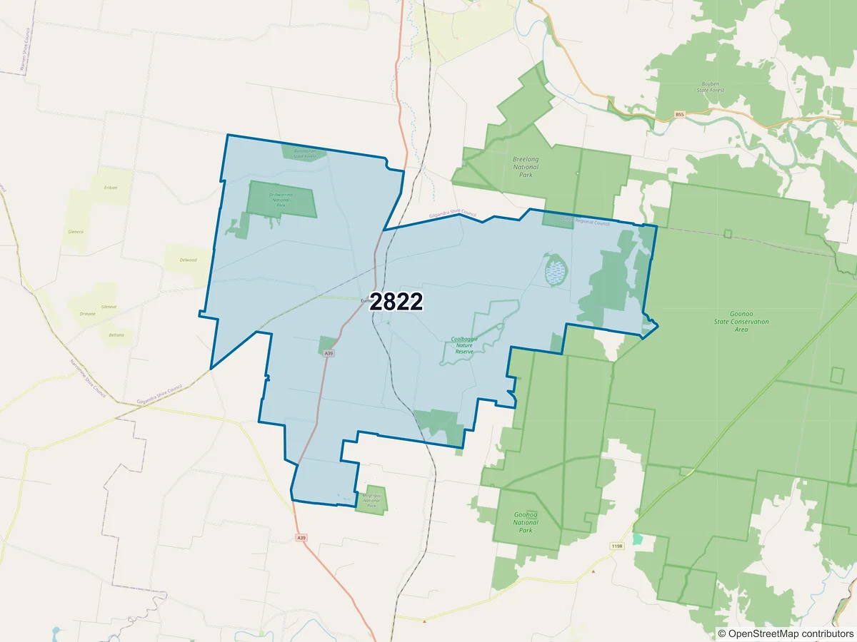 Map of postcode 2822 — Eumungerie, NSW, Australia