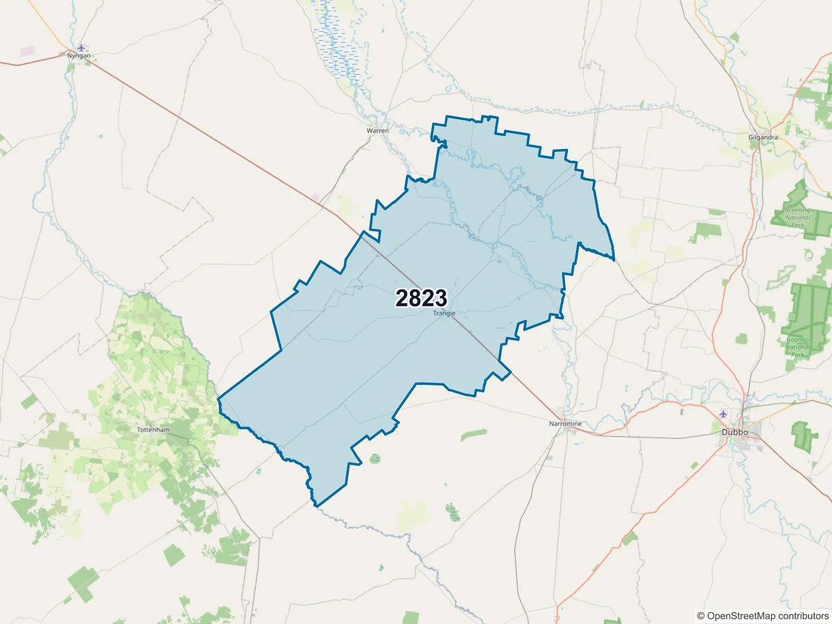 Map of postcode 2823 — Trangie, NSW, Australia