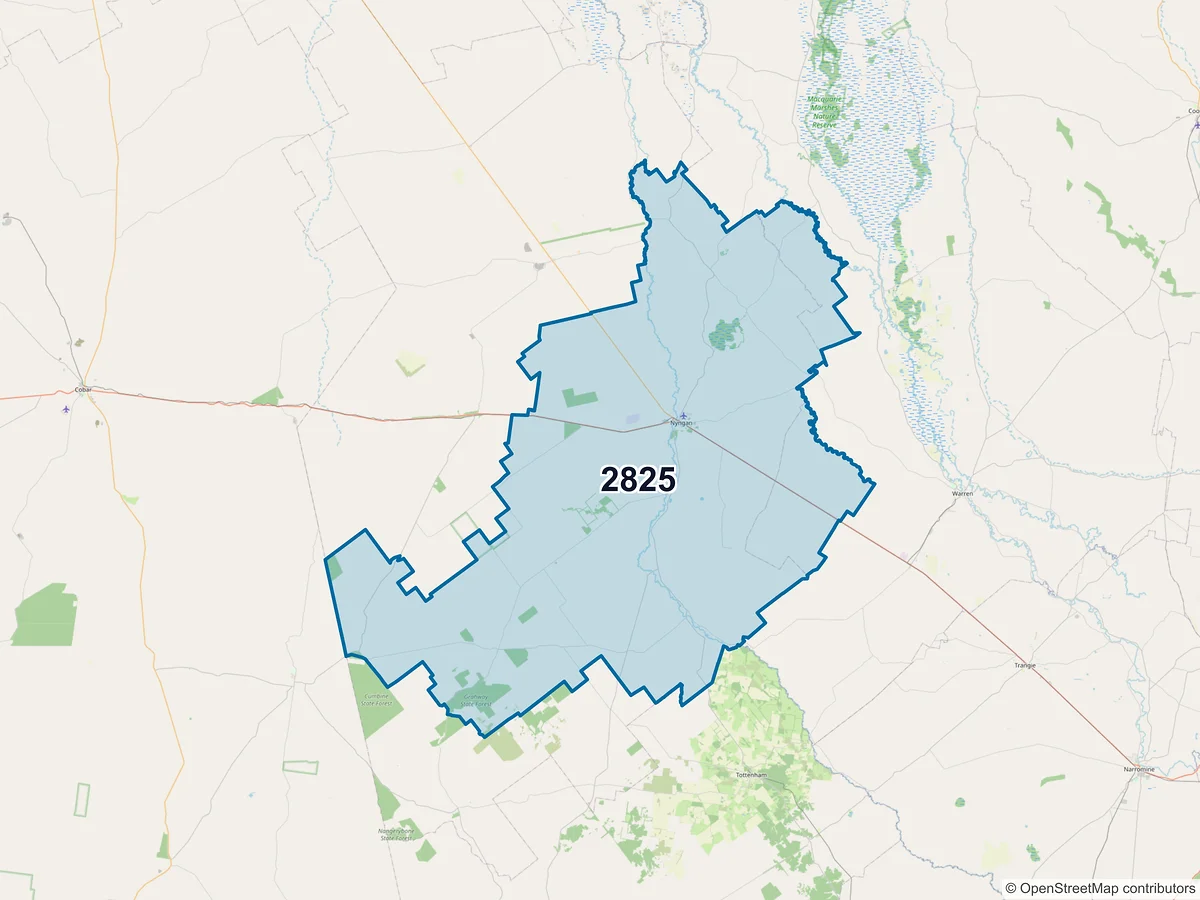 Map of postcode 2825 — Nyngan, NSW, Australia