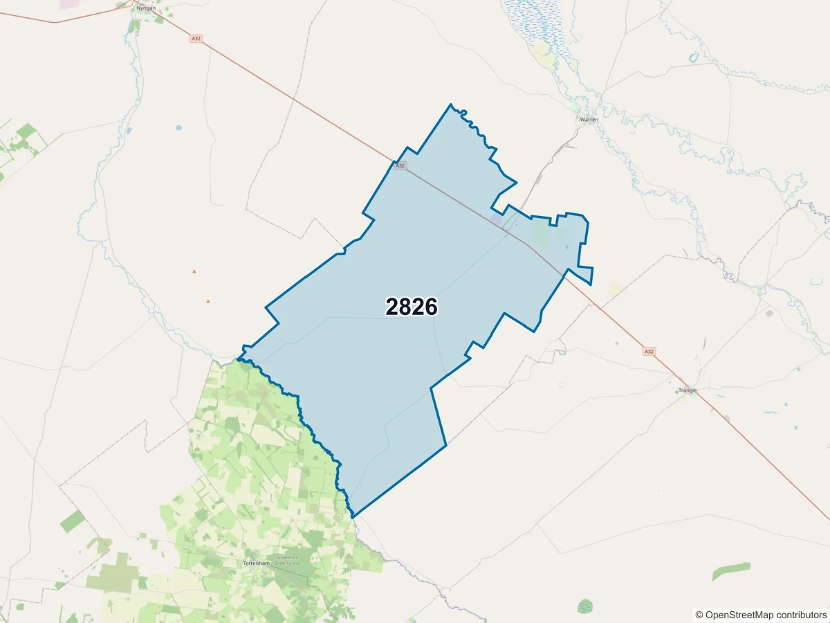 Map of postcode 2826 — Nevertire, NSW, Australia