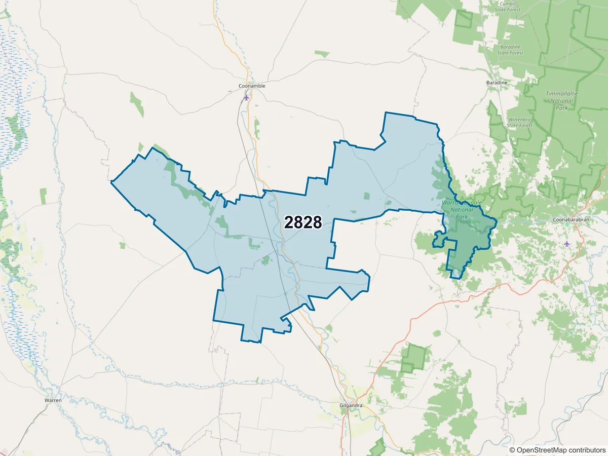 Map of postcode 2828 — Gulargambone, NSW, Australia